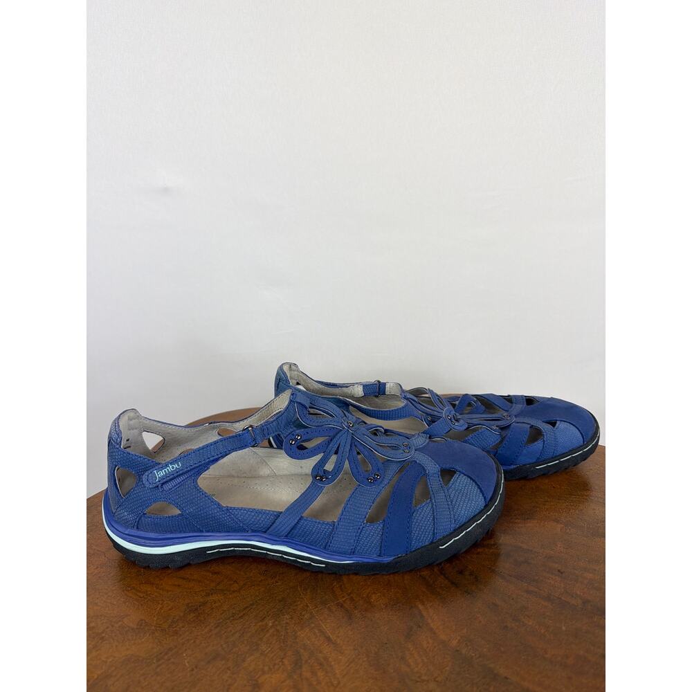 Jambu Blue Leather Cutout Flower Adj Closure Comfort Shoes Womens Size 10 W - Picture 3 of 6